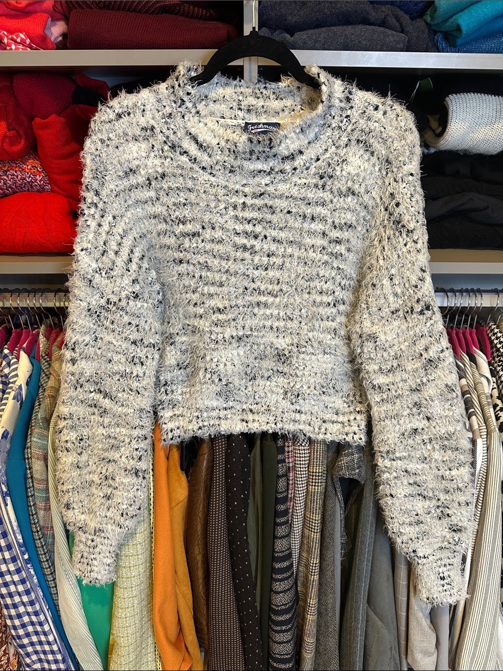 Freshman 1996 gray/white/black long sleeve mock neck eyelash sweater size M